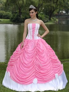 Elegant Strapless Ball Gown Rose Pink Quinceanera Dress with Pick-Ups