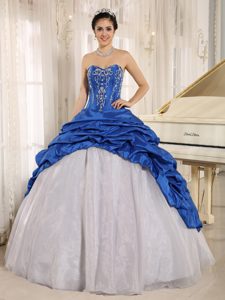 Blue and White Ball Gown Sweetheart Quinces Gowns with Embroidery