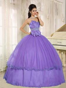 Pretty Purple Beaded Bowknot Quinceanera Gown in Taffeta and Organza
