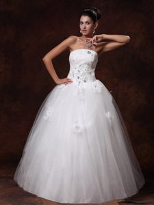 Perfect Strapless Beaded Long Tulle Wedding Dress For 2013