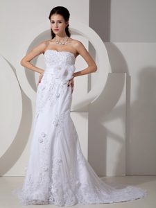 Elegant Strapless Lace Sash Wedding Dress with Lace up Back in 2013
