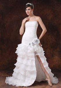 2013 Special High Slit Mermaid Organza Wedding Dress with Beading and Layers
