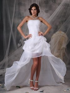 Special White Strapless High-low Chiffon Beaded Wedding Reception Dress
