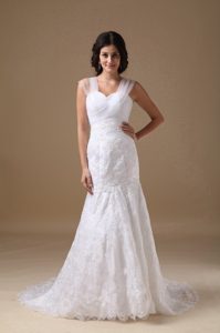 Beautiful Mermaid Sweetheart Lace Wedding Dress with Court Train on Promotion
