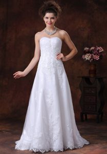 Lace Sweetheart Romantic Wedding Dresses with Beading and Brush Train