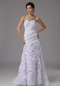 Mermaid Beaded and Ruched Garden Wedding Dress with Rolling Flower on Sale