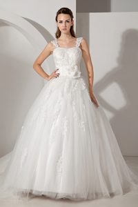 Sweet Straps Court Train Wedding Dress with Appliques