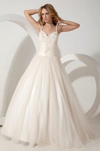 Lovely Ball Gown Straps Tulle Garden Wedding Dress with Appliques