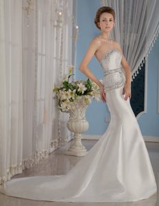 Mermaid Sweetheart Satin Wedding Dress with Court Train and Beading for Cheap