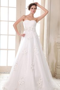 Affordable Sweetheart Taffeta Beaded and Appliqued Wedding Dress