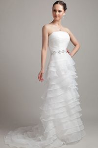 Exclusive Court Train Strapless Organza Wedding Dress with Ruffles on Sale