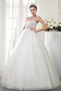 Modest Strapless Tulle Beaded Wedding Gown Dress on Promotion for Girls