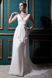 Discount Empire V-neck Chiffon Ruched Wedding Dress with for 2013