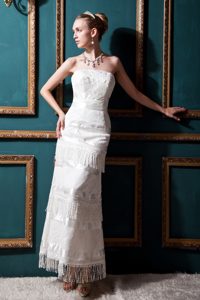 New Arrival Column Tea-length Special Fabric Beaded and Lace Wedding Dresses