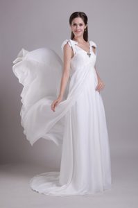 New White Empire V-neck Chiffon Beading Wedding Dress with for Girls