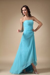 Aqua Blue Asymmetrical Dama Dresses in Chiffon and Elastic Woven Satin