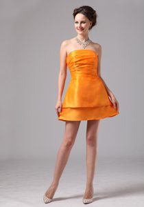 Simple Orange Strapless Mini-length Best Dama Dresses in Satin for Cheap