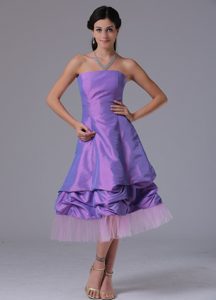 Lavender Strapless Prom Dama Dresses with Bowknot on the Back