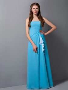 Baby Blue Column Strapless Chiffon Dama Dress with Lace Up Best for Girls