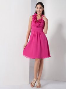 Hot Pink Halter Dama Dress in Chiffon with Ruching Popular in 2013