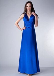 Customize Royal Blue Column V-neck Dama Dresses in Satin with Ruching