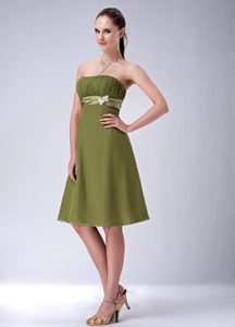 Special Olive Green Empire Strapless Knee-length Dama Dresses in Chiffon