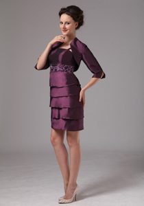 Dark Purple Layered and Embroidery Mini Damas Dresses with Beading