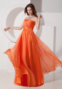 Orange Red Empire Strapless Chiffon Ruched Dama Quinceanera Dress
