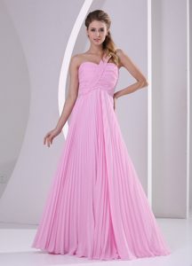 Pink One Shoulder Pleated Chiffon 15 Dresses for Damas on Promotion