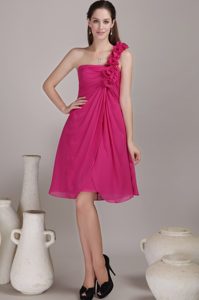 Hot Pink Empire One Shoulder Dresses for Damas in Chiffon with Flowers