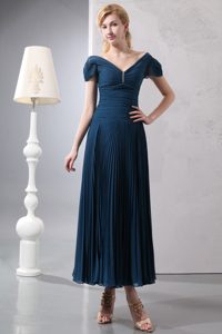 Elegant Navy Blue Beaded 15 Dresses for Damas in Chiffon and Organza