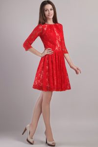 Red Empire Bateau Embroidery Damas Dresses for Quince to Mini-length