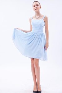 Baby Blue Empire Straps Quince Dama Dresses in Chiffon to Knee-length