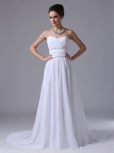 Discount Beaded and Ruched Sweetheart Lace-up Chiffon Dresses for Brides
