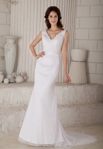 Magnificent Mermaid V-neck Lace Long Bridal Dresses for Summer Wedding