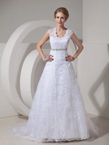 Unique Sleeveless Lace Court Train Wedding Dresses with Straps under 250