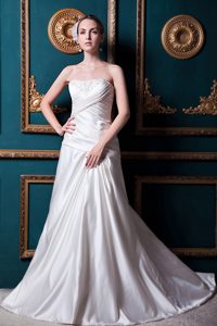 2012 Best Seller Strapless Zipper-up Taffeta Bridal Dresses with Appliques