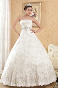 2013 Exquisite Beaded Long Satin Bridal Dresses for Church Wedding