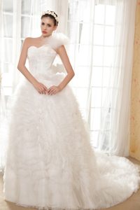 One Shoulder Taffeta and Tulle Wonderful Wedding Reception Dresses