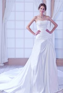 Discount Sweetheart Ruched and Beaded Lace-up Taffeta Dresses for Brides
