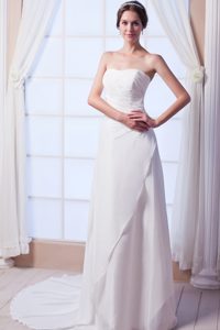 Impressive Strapless Court Train Chiffon Dresses for Wedding with Sequins
