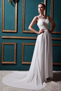 Court Train Chiffon Magnificent Ivory Bridal Dresses for Summer Wedding