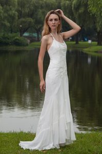 Halter Top Chiffon Gorgeous Wedding Dresses with Embroidery