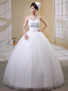 Sweetheart Ball Gown Long Tulle Wedding Dress with Beading for Cheap