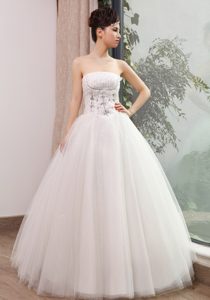 Most Popular Strapless Long Princess Tulle Bridal Dresses with Beading