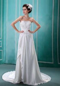Great Sweetheart Court Train Ruched Taffeta Bridal Dress with Beading for Cheap