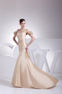 Perfect off-the-shoulder Champagne Mermaid Ruched Wedding Dress