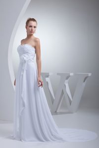 Strapless Chiffon Wedding Dress with Appliques and Flower on Sale