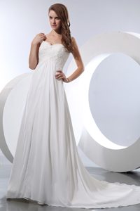 Most Popular Straps White Chiffon Wedding Dresses with Appliques