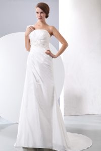 One Shoulder Ruched Taffeta Wedding Dress with Appliques on Sale